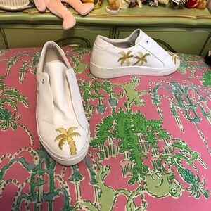 Here / Now Beverly white with gold embroidered Palm Sneakers size 36